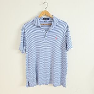 Ralph Lauren POLO Blue and White Striped Polo Shirt Pink Horse
